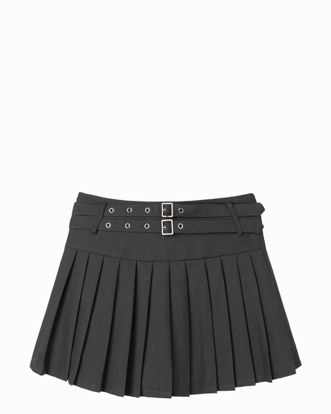 Twin Belt Pleated Skirt