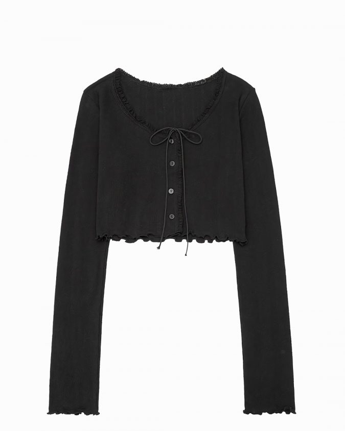 Pointelle Cropped Cardigan
